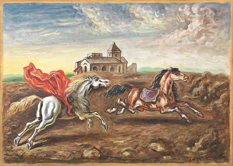Giorgio De Chirico - Due Cavalli in un Paese