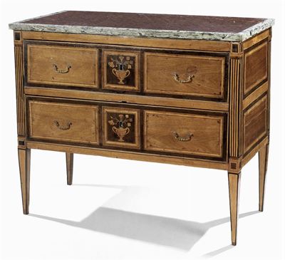Commode Lastronata e Intarsiata in Legno di Noce e Palissandro