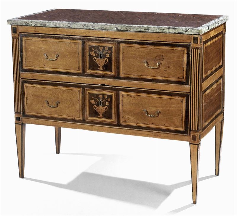 Commode Lastronata e Intarsiata in Legno di Noce e Palissandro