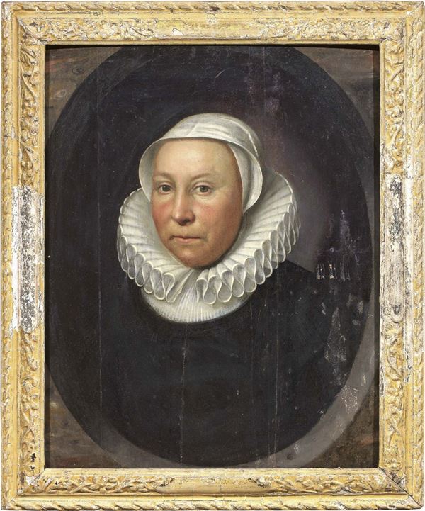 Ignoto fiammingo fine XVII secolo - Ritratto di donna con gorgiera