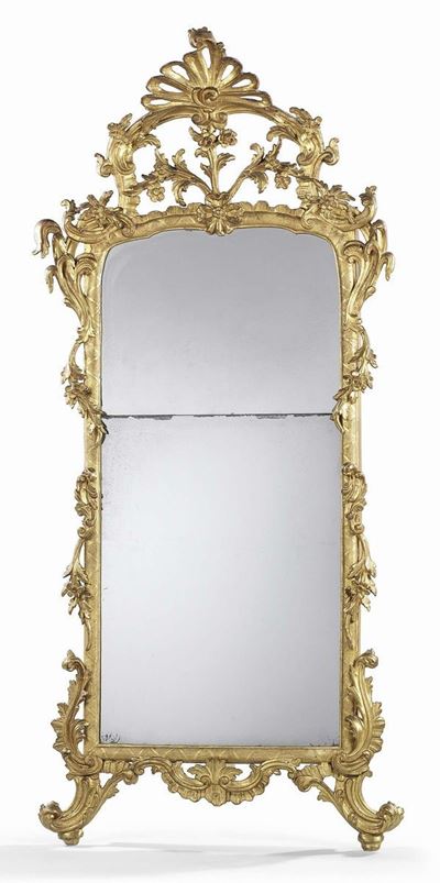 Specchiera in Legno Intagliato e Dorato