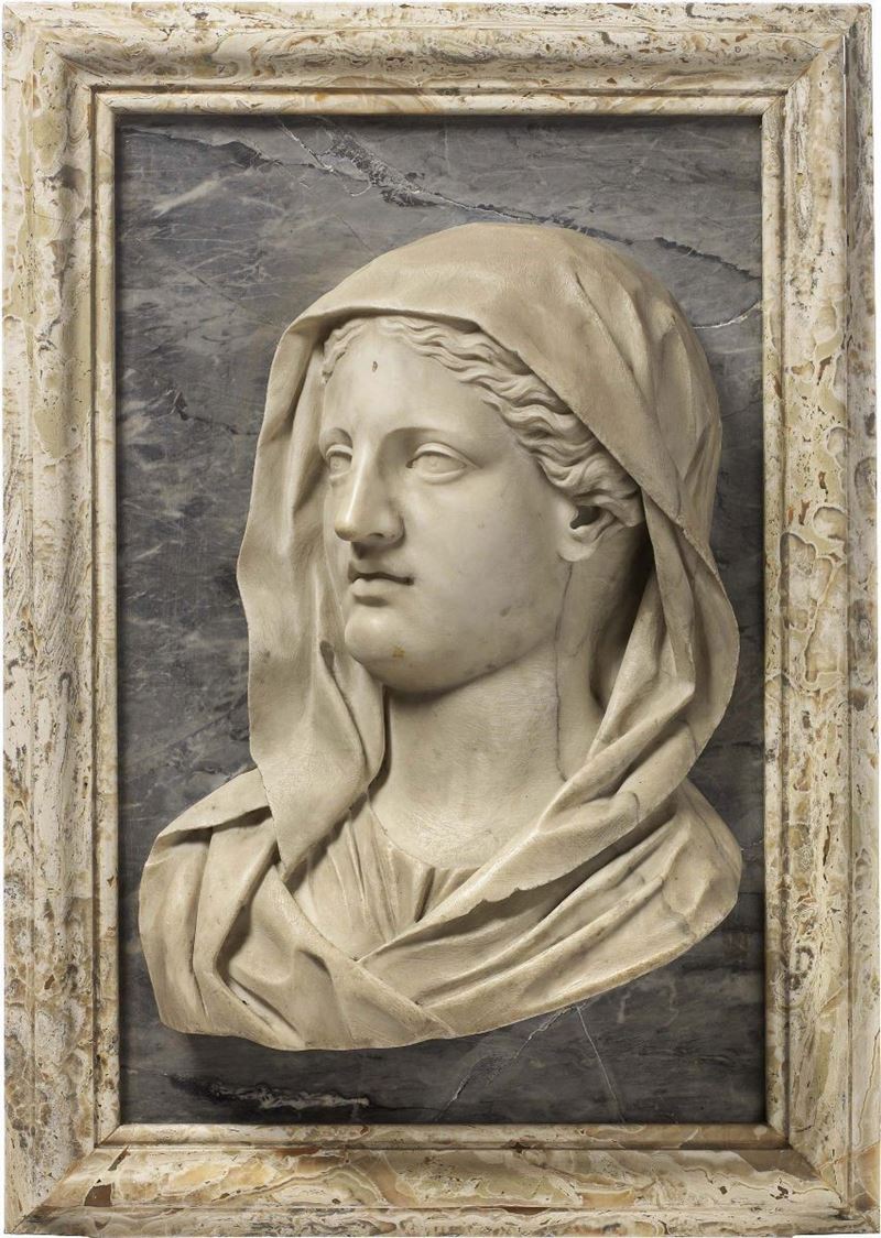 Scultore Attivo a Roma - Testa di Donna Ammantata (madonna)
