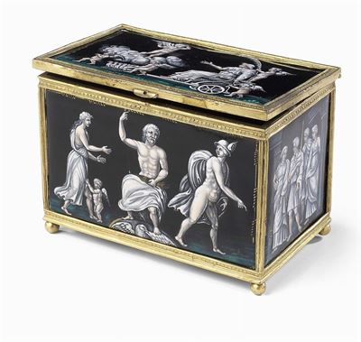Scrigno in Bronzo e Legno con Decoro in Smalto Limoges