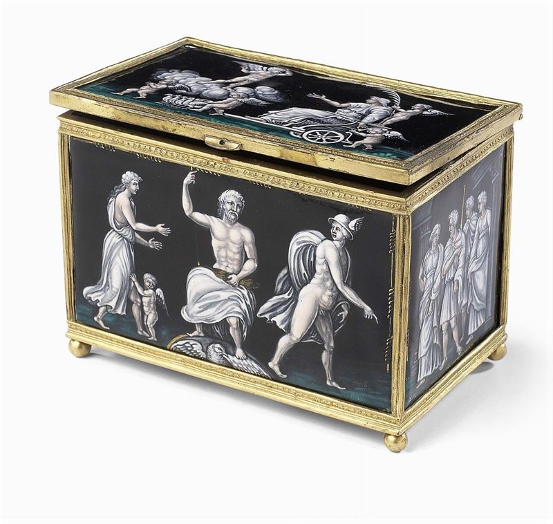 Scrigno in Bronzo e Legno con Decoro in Smalto Limoges