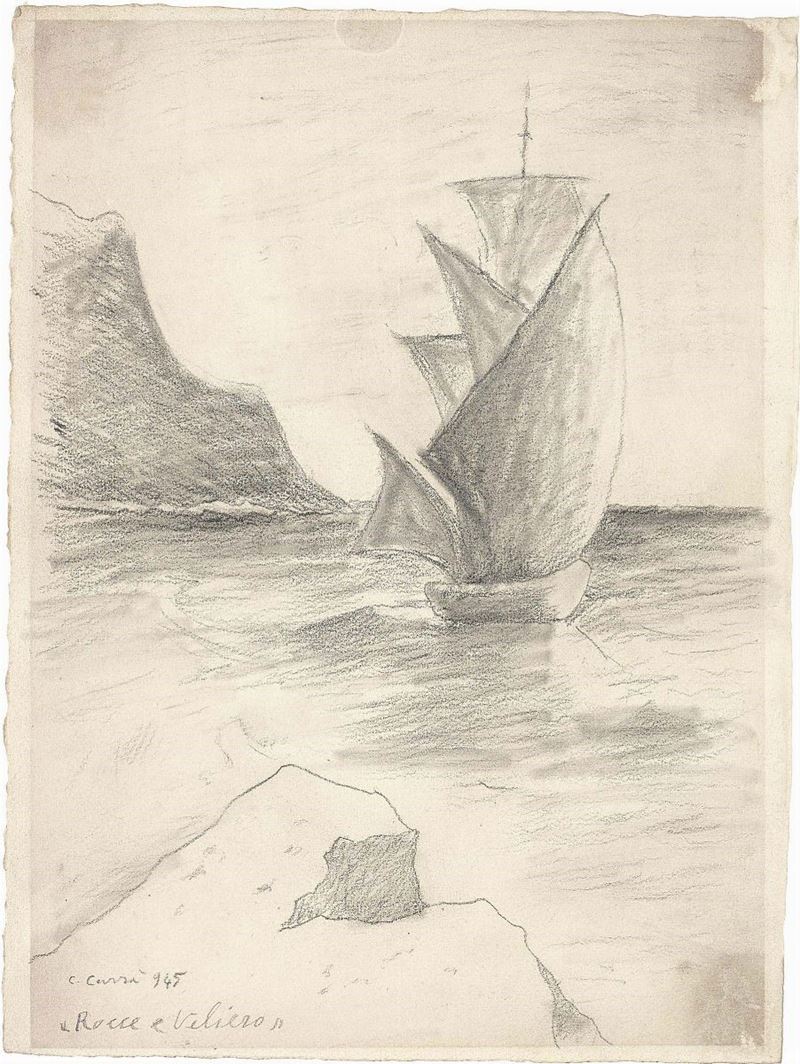 Carlo Carrà - Rocce e Veliero