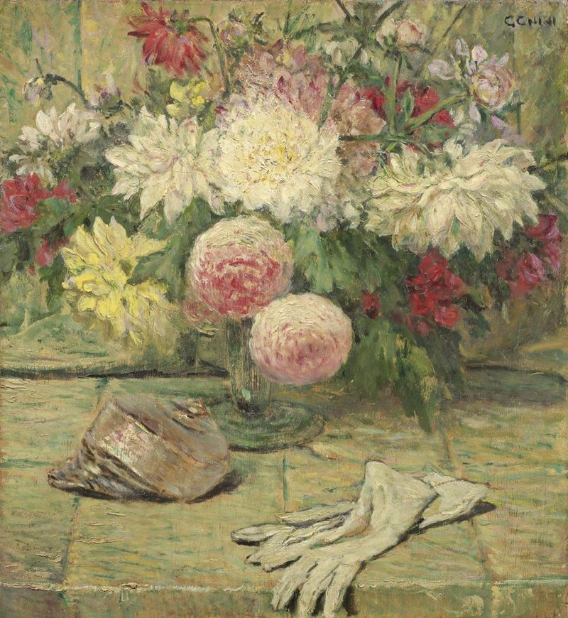 Galileo Chini - Vaso di Fiori con Guanti e Cappello