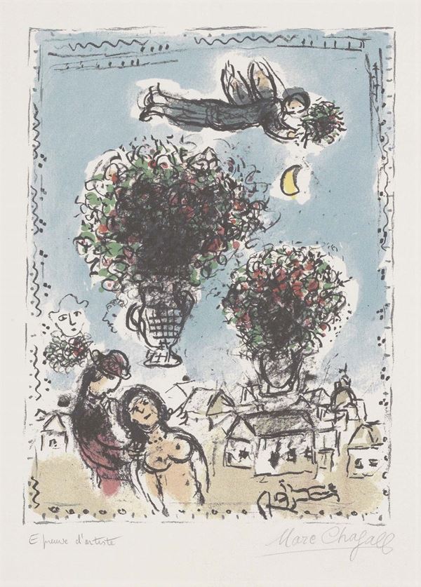 Marc Chagall - Bouquets au ciel bleu
