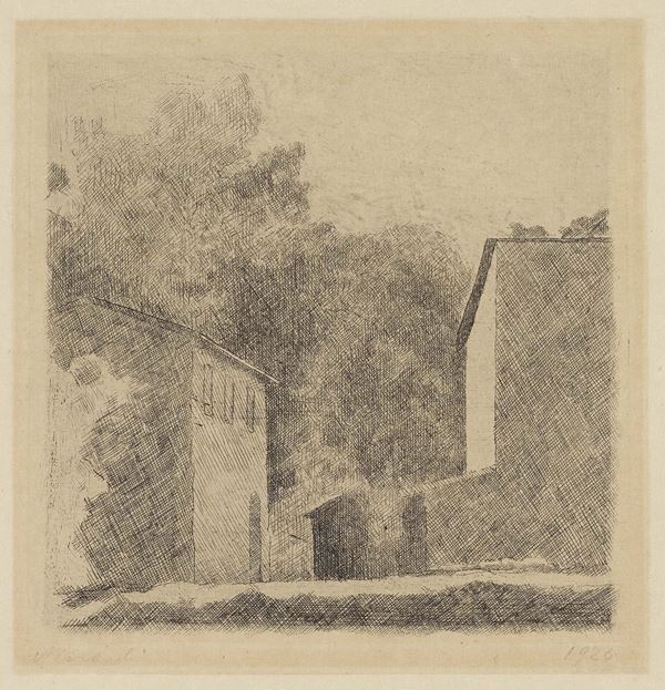Giorgio Morandi : Paesaggio (Chiesanova)  (1924)  - Acquaforte su rame - Asta Arte Contemporanea - I - Casa d'aste Farsettiarte