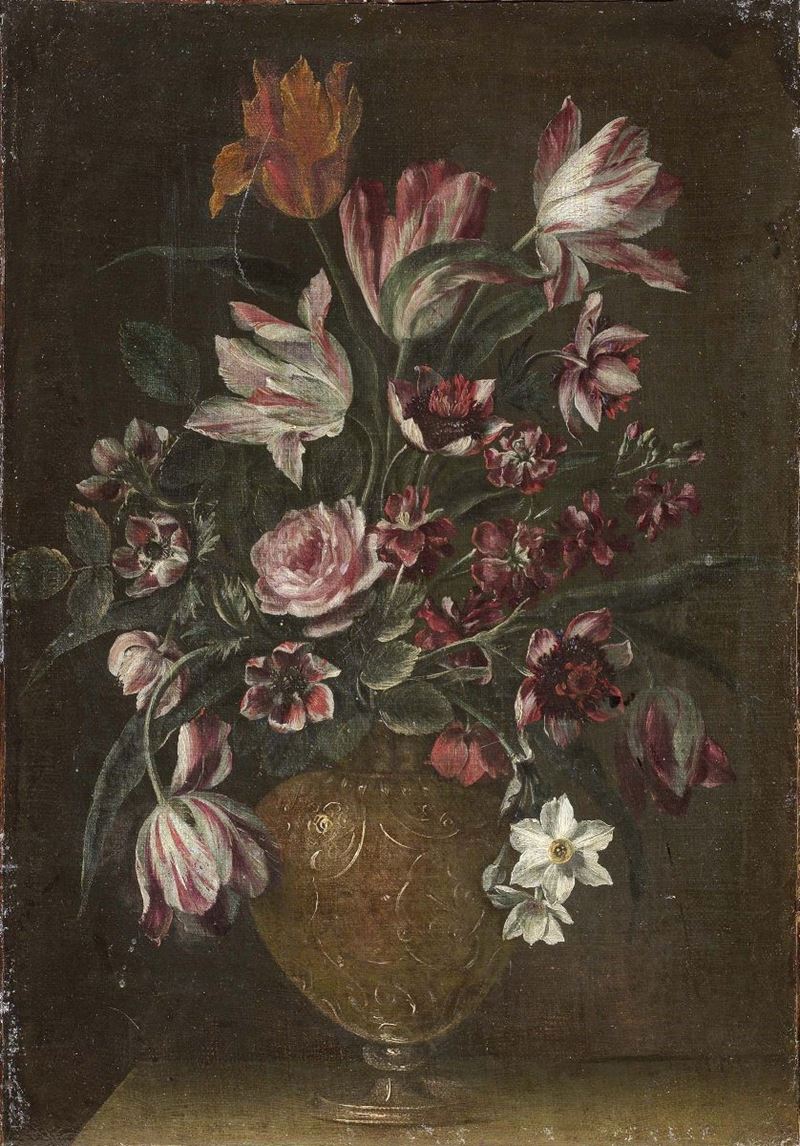 Mario Nuzzi, Detto Mario dei Fiori (attr. A) - «natura Morta: Vaso con Rose e Tulipani» e «natura...
