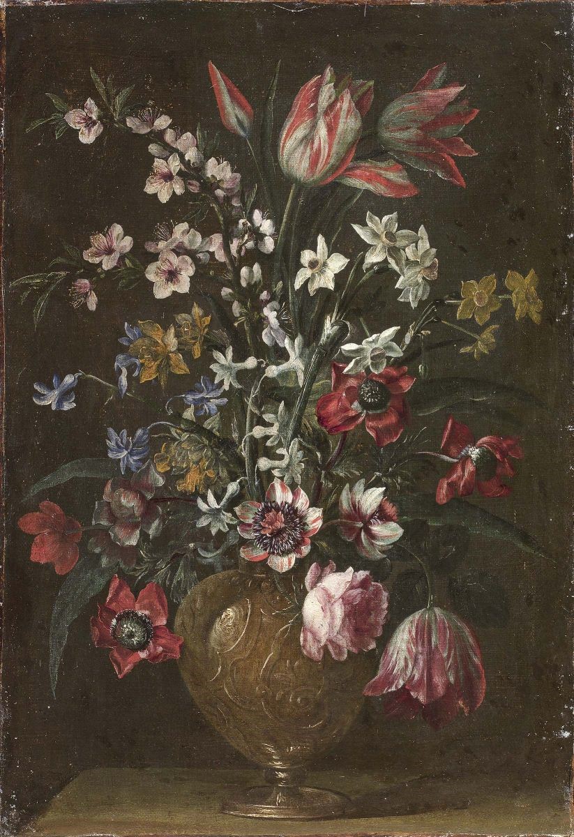 Mario Nuzzi, Detto Mario dei Fiori (attr. A) - «natura Morta: Vaso con Rose e Tulipani» e «natura...