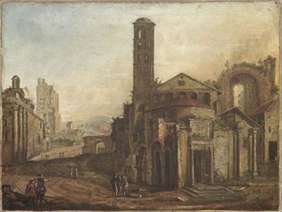 «paesaggio con Rovine del Foro Romano» e «paesaggio con Case alla Veneta e Fiume»