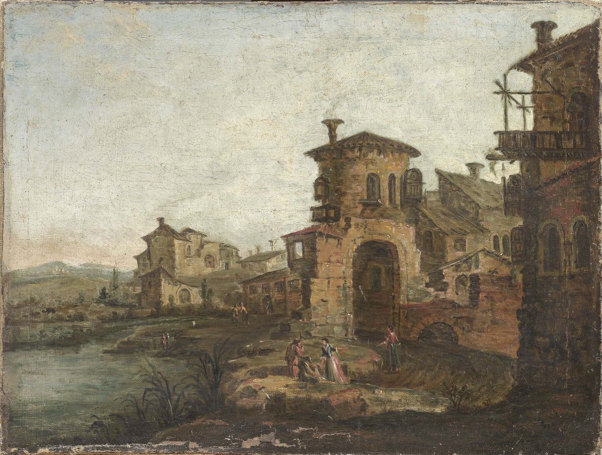 Ignoto Fine XVIII Secolo - «paesaggio con Rovine del Foro Romano» e «paesaggio con Case alla Vene...
