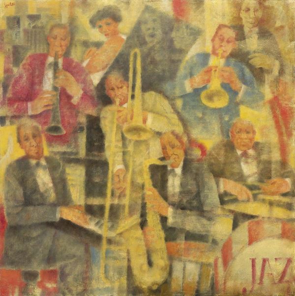 Remo Squillantini : Jazz men  - Olio su tavola - Auction Arte Contemporanea - I - Casa d'aste Farsettiarte