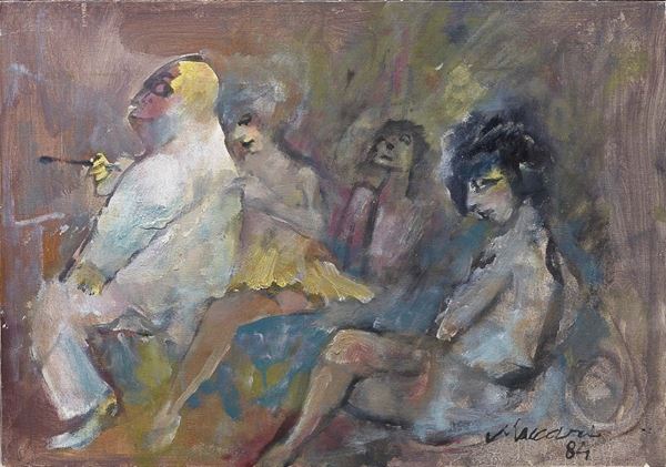 Mino Maccari : Figure  (1984)  - Olio su cartone telato - Auction Arte Contemporanea - I - Casa d'aste Farsettiarte