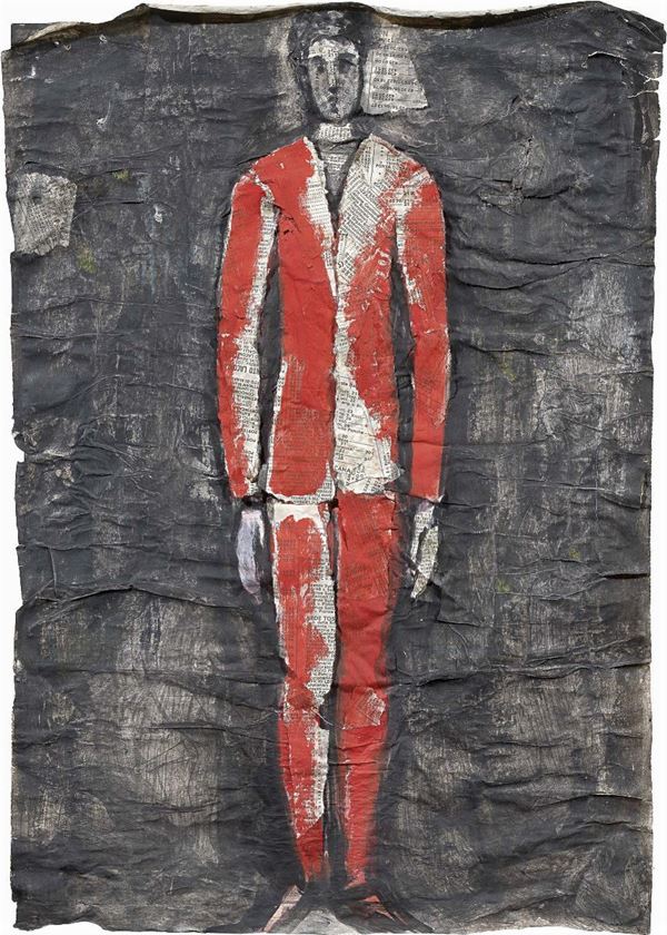 Roberto Barni : Rosso in piedi  (2002)  - Tecnica mista su cartone pressato - Asta Arte Contemporanea - I - Casa d'aste Farsettiarte