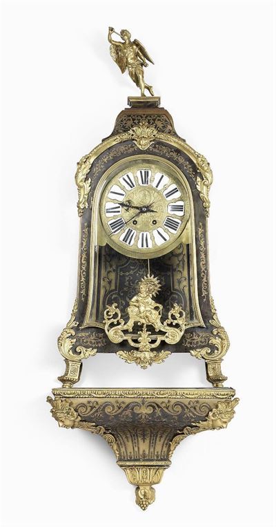 Orologio da Muro Tipo Boulle e Mensola con Applicazioni in Bronzo