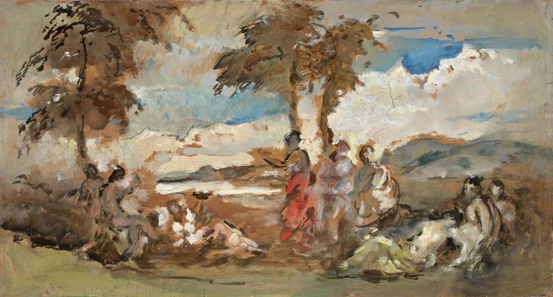 Giuseppe Rivaroli (attr. A) - Paesaggio con Figure