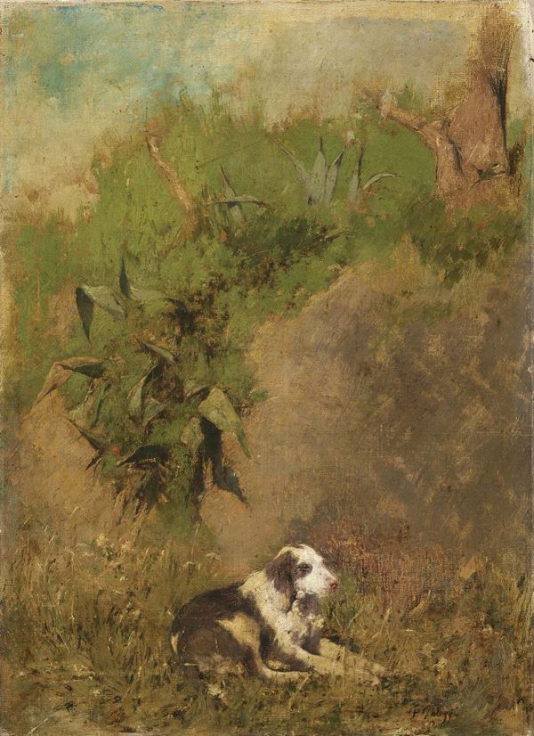 Ignoto del XIX secolo - Paesaggio con cane