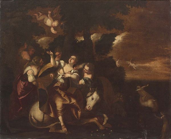 Scuola veneta fine XVII secolo : Ratto d'Europa  - Olio su tela - Auction Arredi e Dipinti Antichi - I - Casa d'aste Farsettiarte