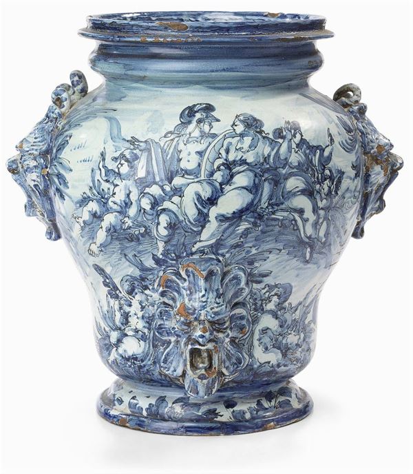 Grande anfora in maiolica bianco blu  (XVIII-XIX secolo.)  - Auction Arredi e Dipinti Antichi - I - Casa d'aste Farsettiarte