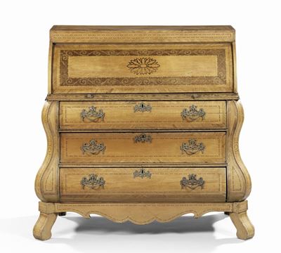 Bureau a Cilindro Lastronato in Legno di Ciliegio e Mogano