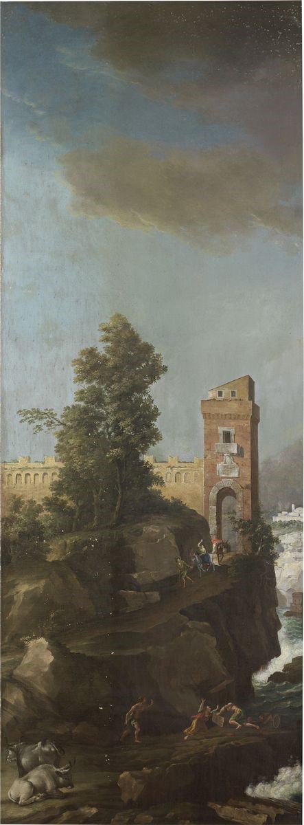 Scuola Francese del XVIII Secolo - Paesaggio Roccioso con Torre e Figure