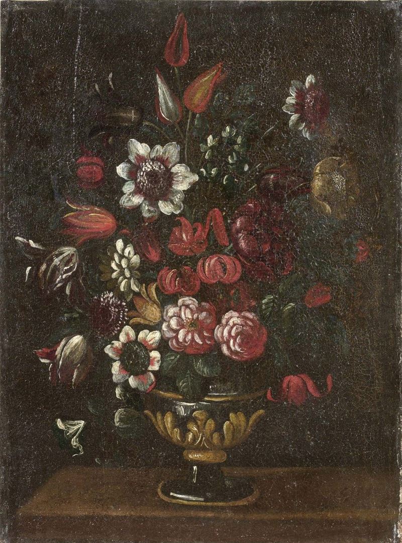 Scuola Toscana Fine XVII Secolo - Natura Morta con Vaso di Fiori