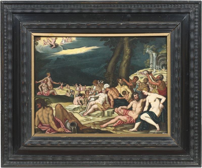 Scuola Franco-fiamminga Fine XVI - Inizio XVII Secolo - Baccanale con dei e Fauno