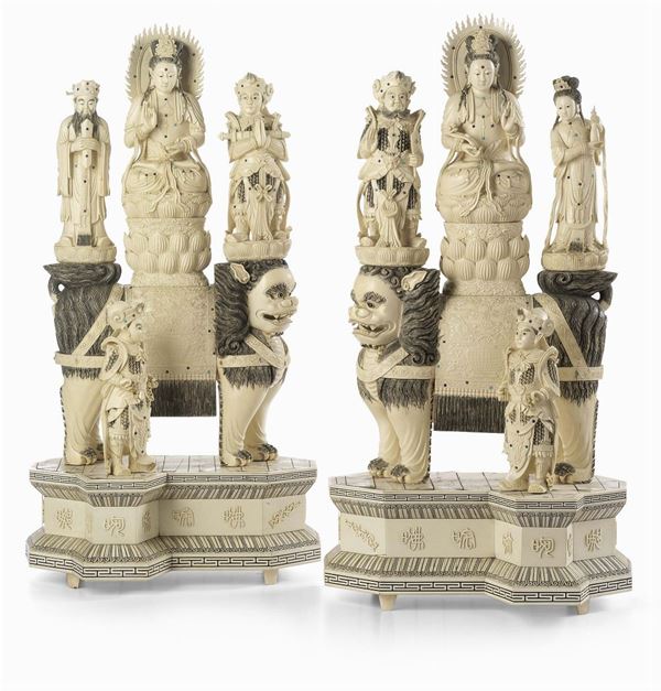 Due pantheon cinesi con sculture in avorio  - Auction Arredi e Dipinti Antichi - I - Casa d'aste Farsettiarte
