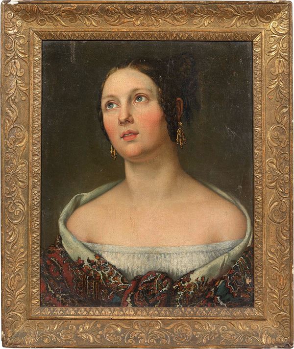 Scuola francese del XIX secolo : Ritratto di donna  - Olio su tela - Auction Arredi e Dipinti Antichi - I - Casa d'aste Farsettiarte