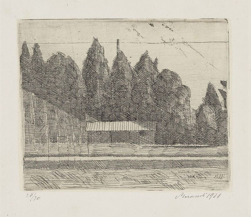 Giorgio Morandi - Campo di Tennis ai Giardini Margherita a Bologna (lastra Piccola)