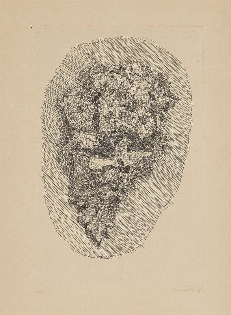 Giorgio Morandi - Fiori in un Cornetto su Fondo Ovoidale