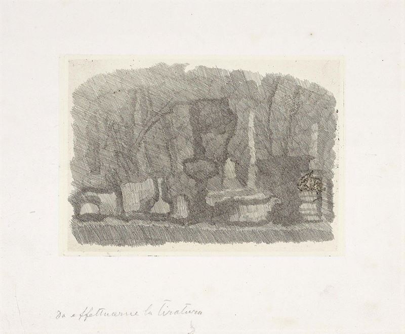 Giorgio Morandi - Natura Morta di Vasi, Bottiglie Etc. su un Tavolo