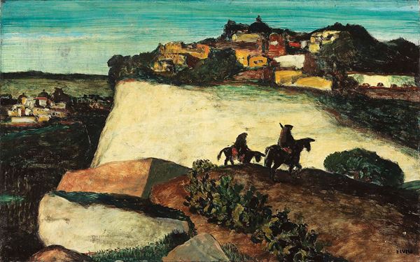 Salvatore Fiume - Paesaggio con figure a cavallo