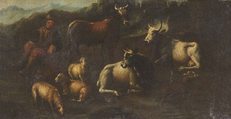 Matteo Ghidoni, Detto Matteo De' Pitocchi (bottega Di) - Paesaggio con Pastore e Armenti