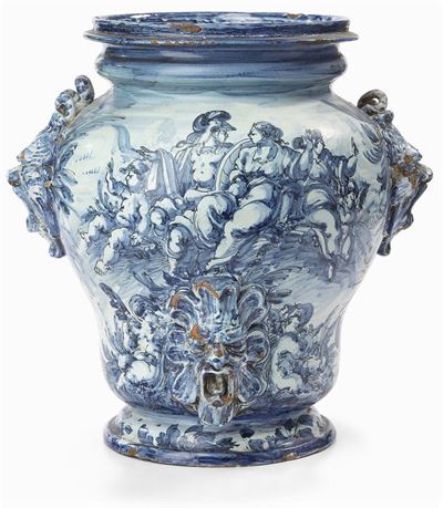 Grande Anfora in Maiolica Bianco Blu