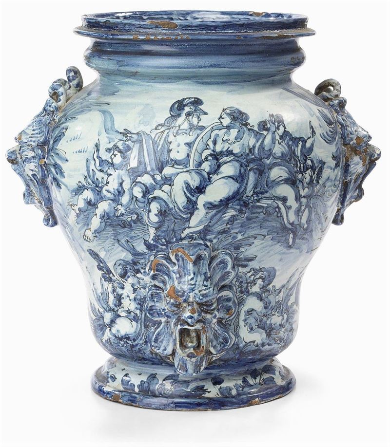 Grande Anfora in Maiolica Bianco Blu