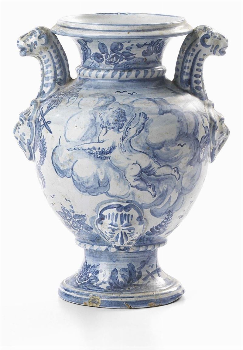 Anfora Biansata in Maiolica Bianco-blu