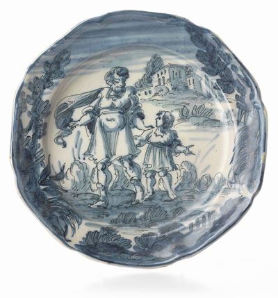 Piatto Dipinto in Maiolica Bianco-blu