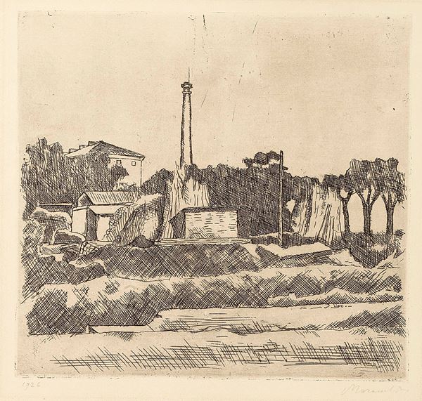 Giorgio Morandi - Paesaggio con la ciminiera