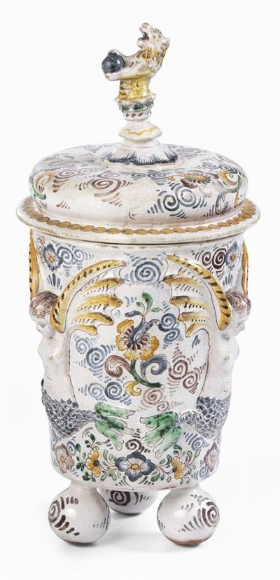 Vaso a Forma di Pisside in Maiolica Policroma