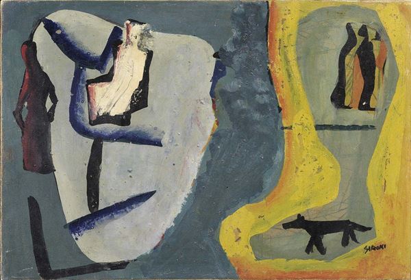 Mario Sironi : Capriccio con cane  (1955-60)  - Tempera su carta applicata su tela - Auction Dipinti, disegni, sculture, grafica - Arte Contemporanea - I - Casa d'aste Farsettiarte