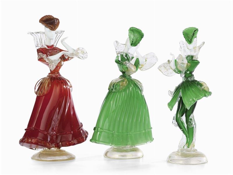 Tre Sculture in Vetro Soffiato Policromo