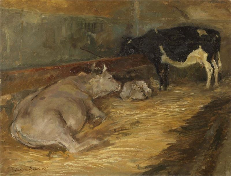 Giuseppe Fraschetti - Buoi nella Stalla