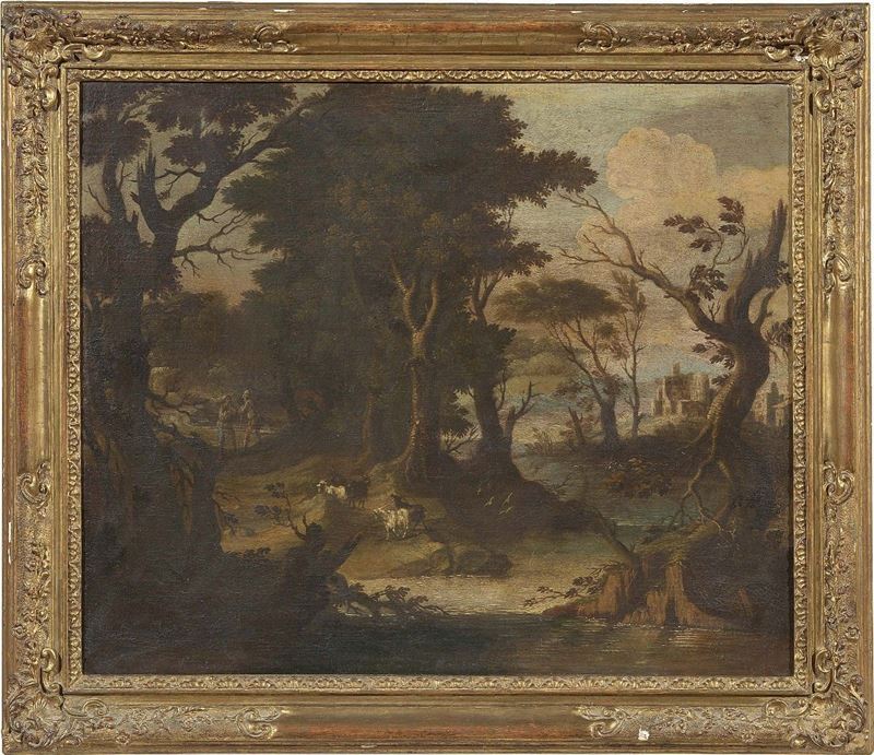 Scuola Veneta del XVIII Secolo - «paesaggio Fluviale con Figure» e «paesaggio Fluviale con Città ...