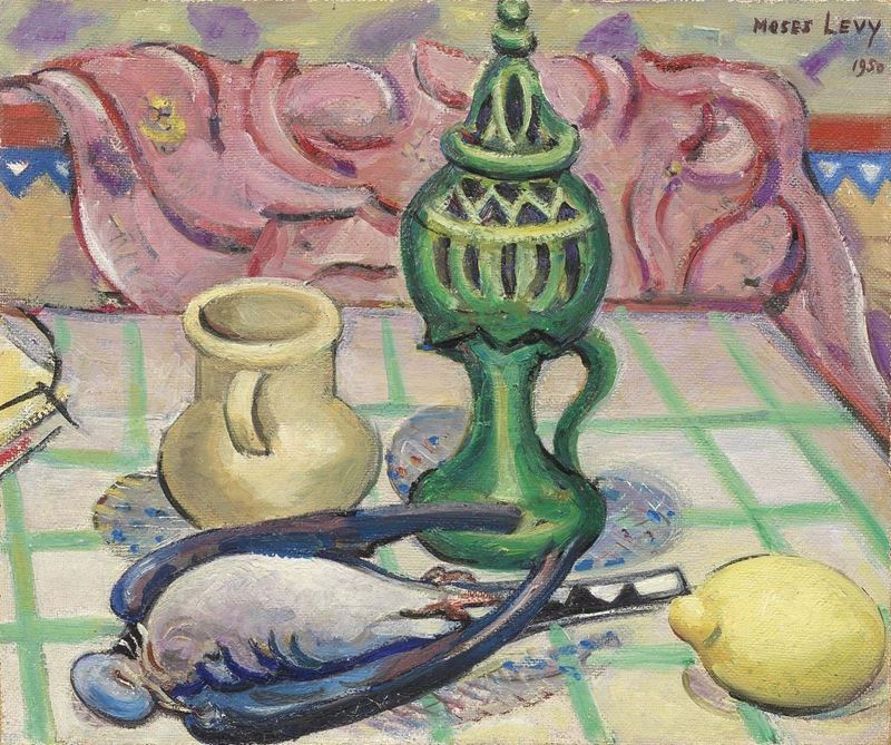 Moses Levy - Natura Morta con Vasi, Limone e Pernice