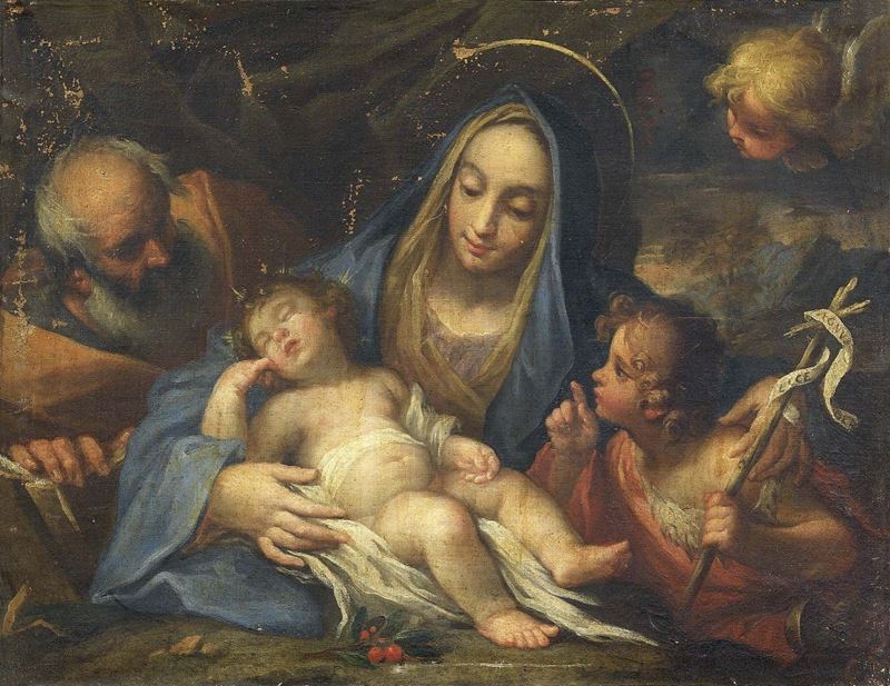 Scuola Senese Inizio XVII Secolo - Sacra Famiglia con San Giovannino