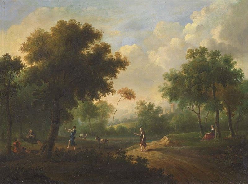 Scuola Fiamminga del XVIII Secolo - Paesaggio Arcadico con Figure