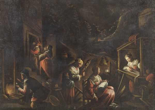 Scuola bassanesca del XVII secolo - La visione di Gioacchino (Scena di mercato)