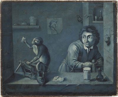 Interno con Uomo e Scimmia
